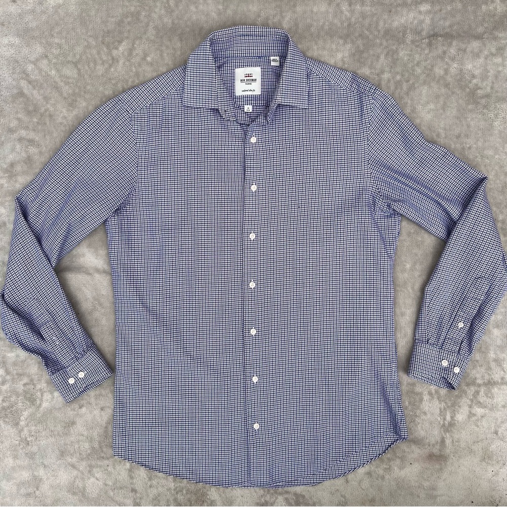 BEN SHERMAN Tailored Long Sleeve Button Down - Purple & Blue Houndstooth - M